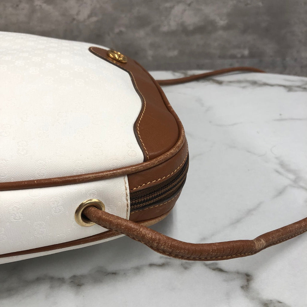 GUCCI Old Gucci 0001 104 0558 Shoulder Bag White Brown Micro GG PVC x Leather Brand Women's (Slightly Imperfect) PRE-OWNED