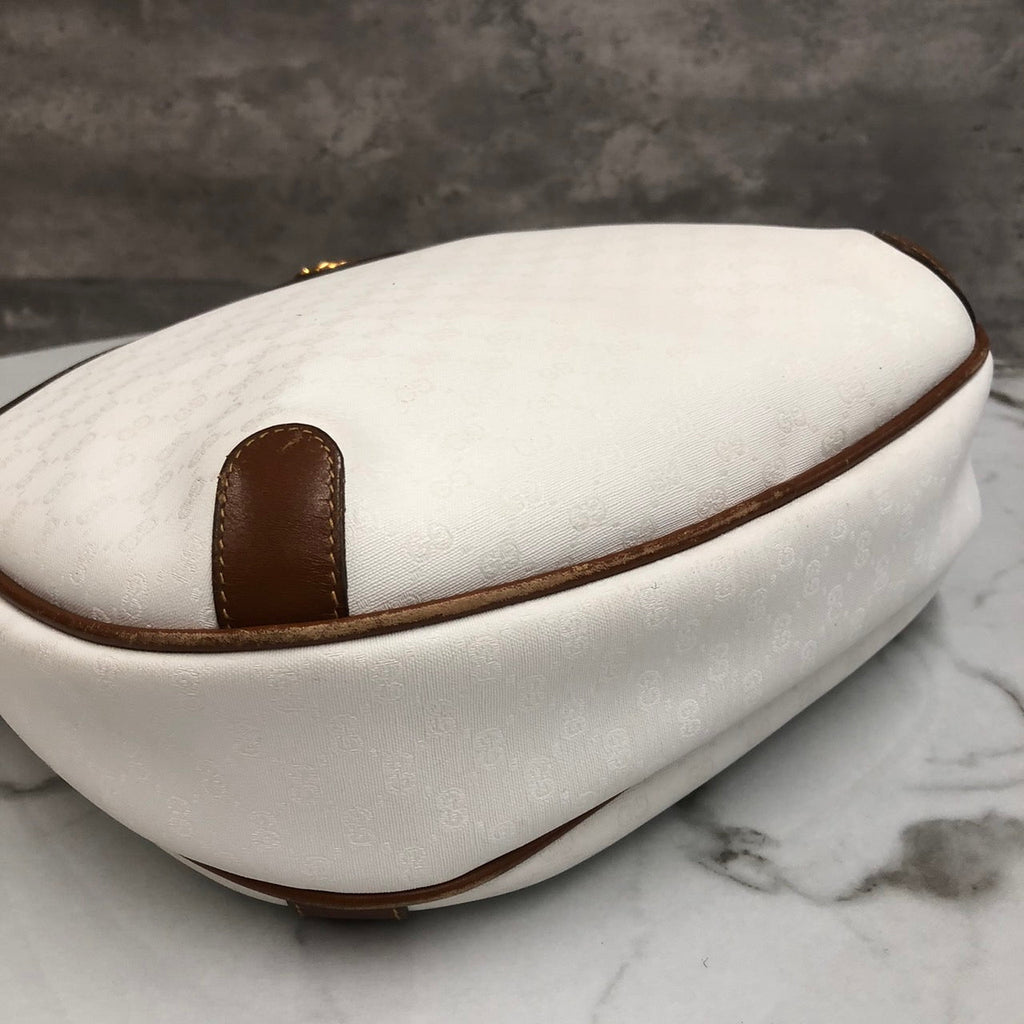GUCCI Old Gucci 0001 104 0558 Shoulder Bag White Brown Micro GG PVC x Leather Brand Women's (Slightly Imperfect) PRE-OWNED