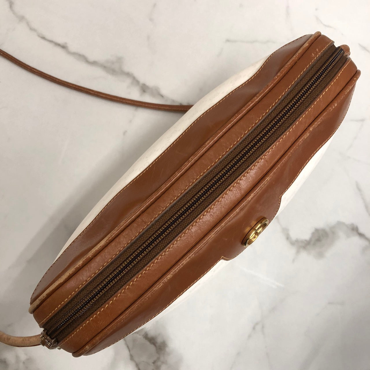 GUCCI Old Gucci 0001 104 0558 Shoulder Bag White Brown Micro GG PVC x Leather Brand Women's (Slightly Imperfect) PRE-OWNED