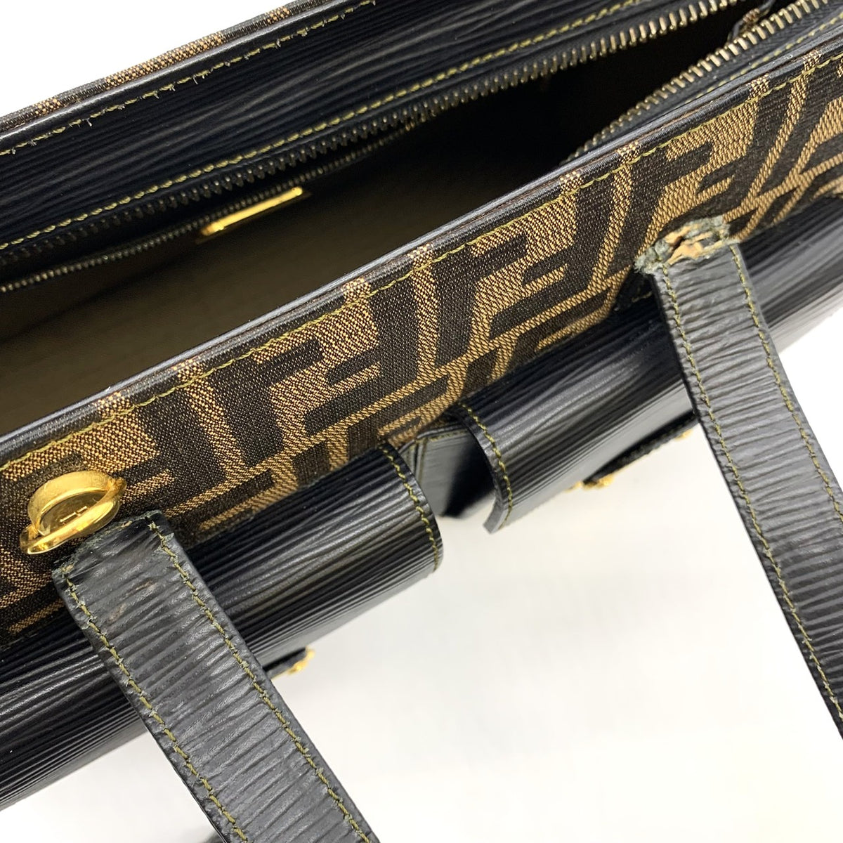 Fendi Zucca 2-Way Handbag/Shoulder Bag Nylon/Leather Brown Pre-owned