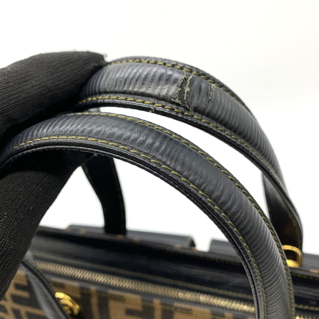 Fendi Zucca 2-Way Handbag/Shoulder Bag Nylon/Leather Brown Pre-owned