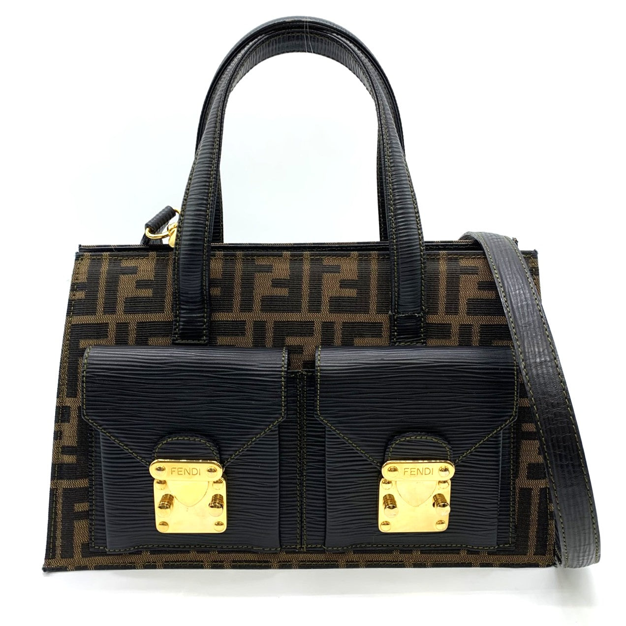Fendi Zucca 2-Way Handbag/Shoulder Bag Nylon/Leather Brown Pre-owned