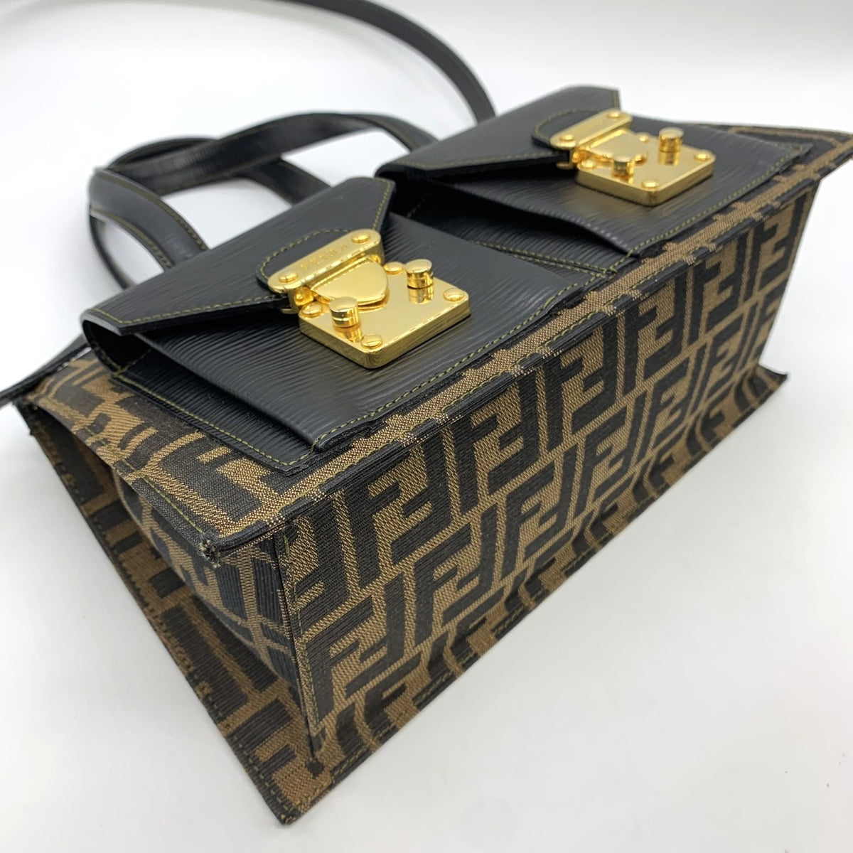 Fendi Zucca 2-Way Handbag/Shoulder Bag Nylon/Leather Brown Pre-owned