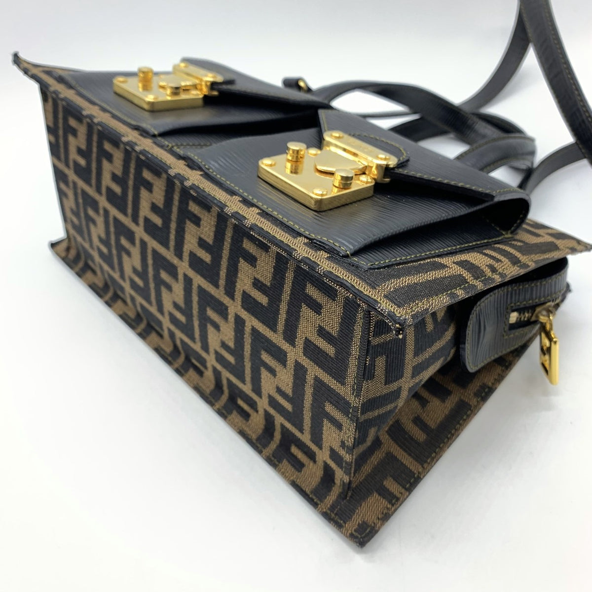 Fendi Zucca 2-Way Handbag/Shoulder Bag Nylon/Leather Brown Pre-owned