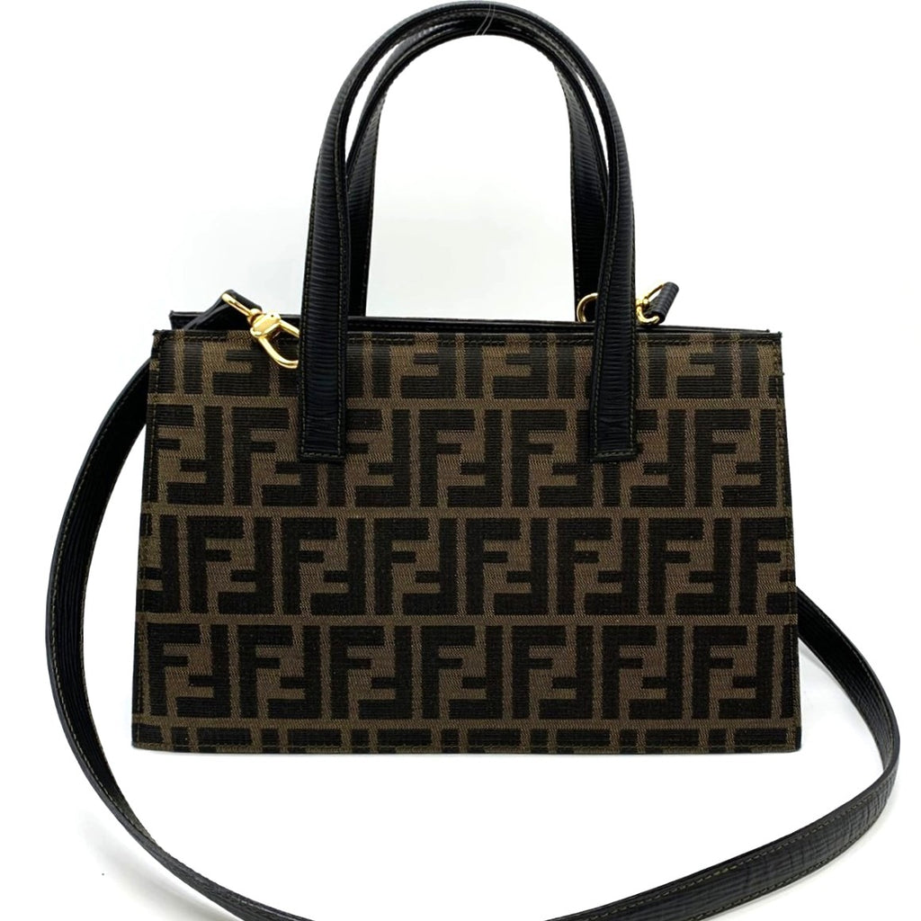 Fendi Zucca 2-Way Handbag/Shoulder Bag Nylon/Leather Brown Pre-owned