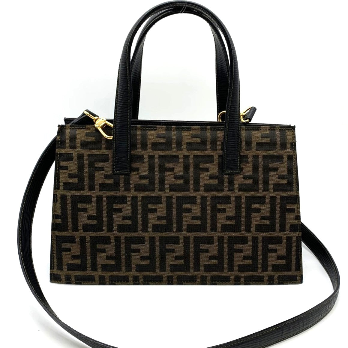 Fendi Zucca 2-Way Handbag/Shoulder Bag Nylon/Leather Brown Pre-owned