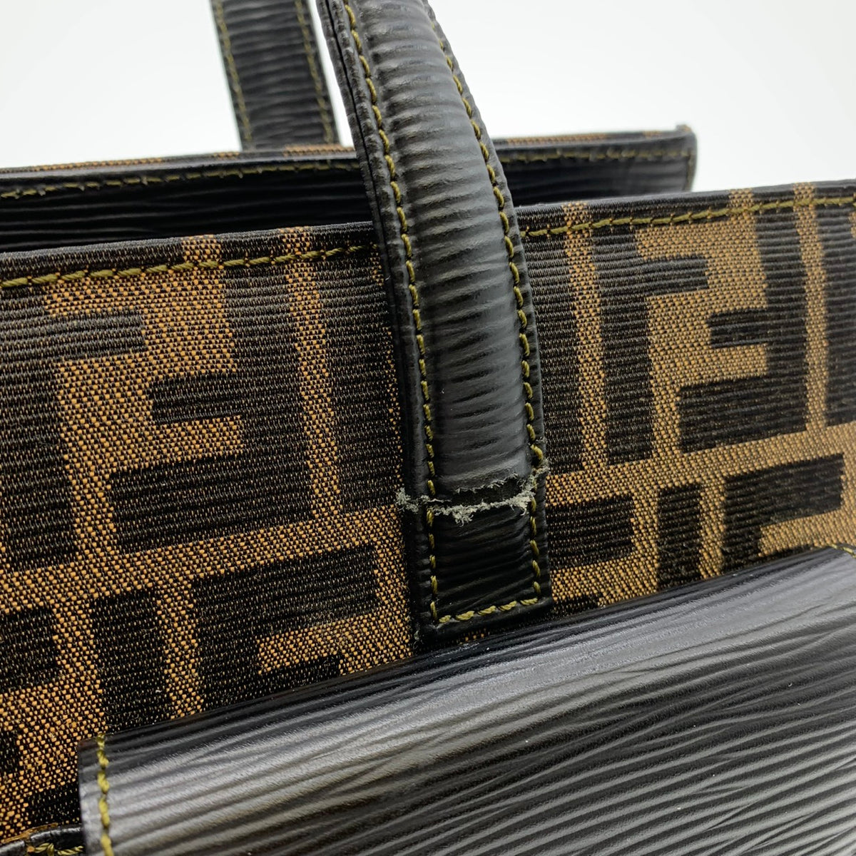 Fendi Zucca 2-Way Handbag/Shoulder Bag Nylon/Leather Brown Pre-owned