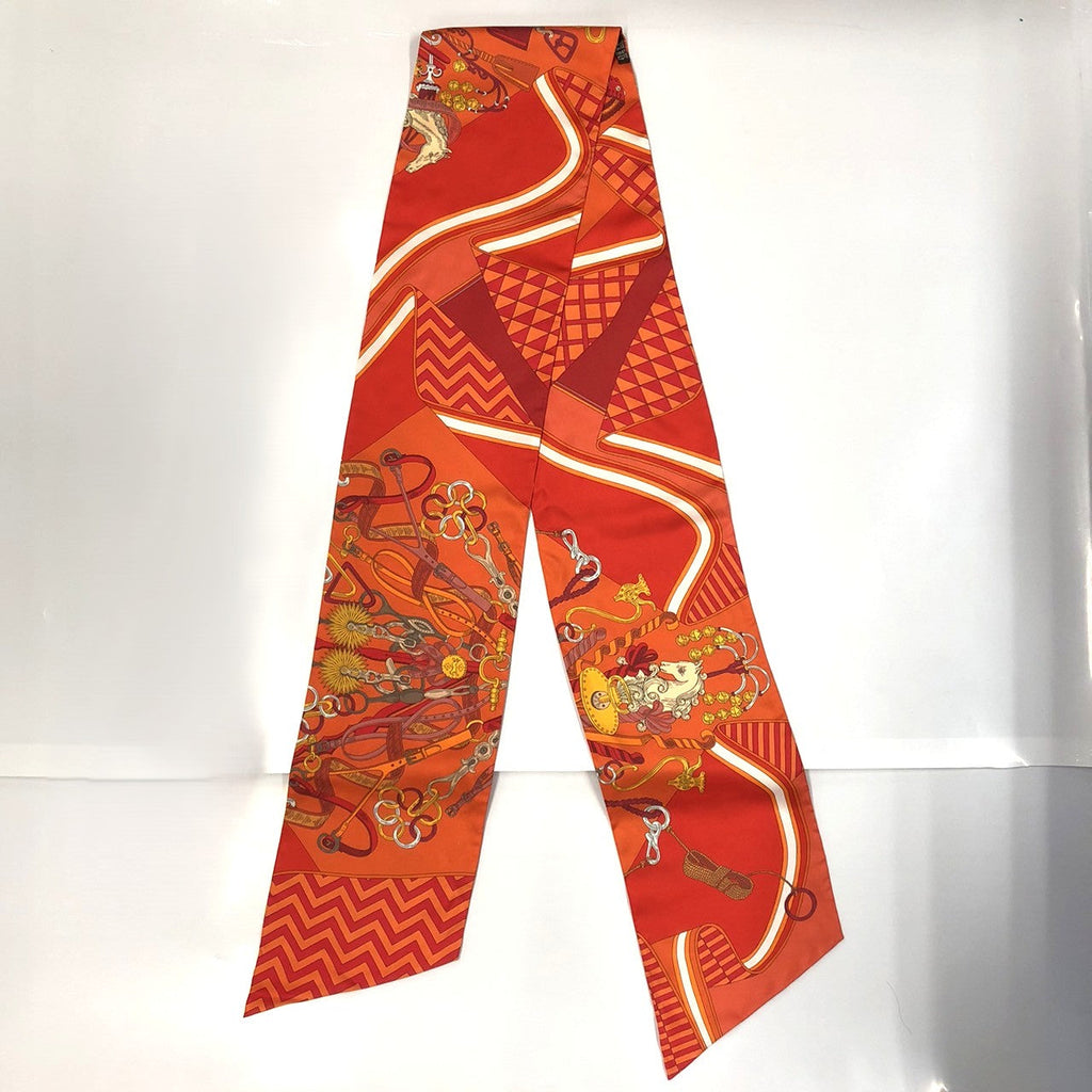 HERMES Hermes scarf maxi twilly BOUQUETS SELLIER (saddlemaker's bouquet) silk orange women's fashion brand PRE-OWNED