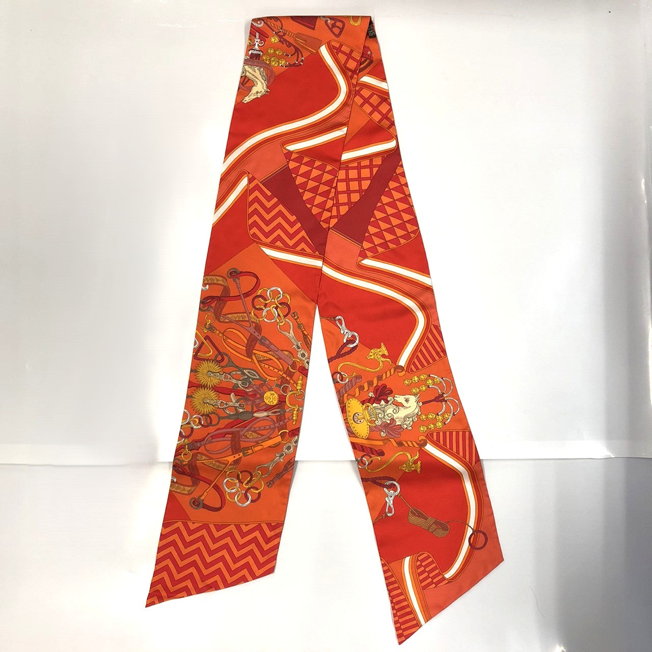 HERMES Hermes scarf maxi twilly BOUQUETS SELLIER (saddlemaker's bouquet) silk orange women's fashion brand PRE-OWNED