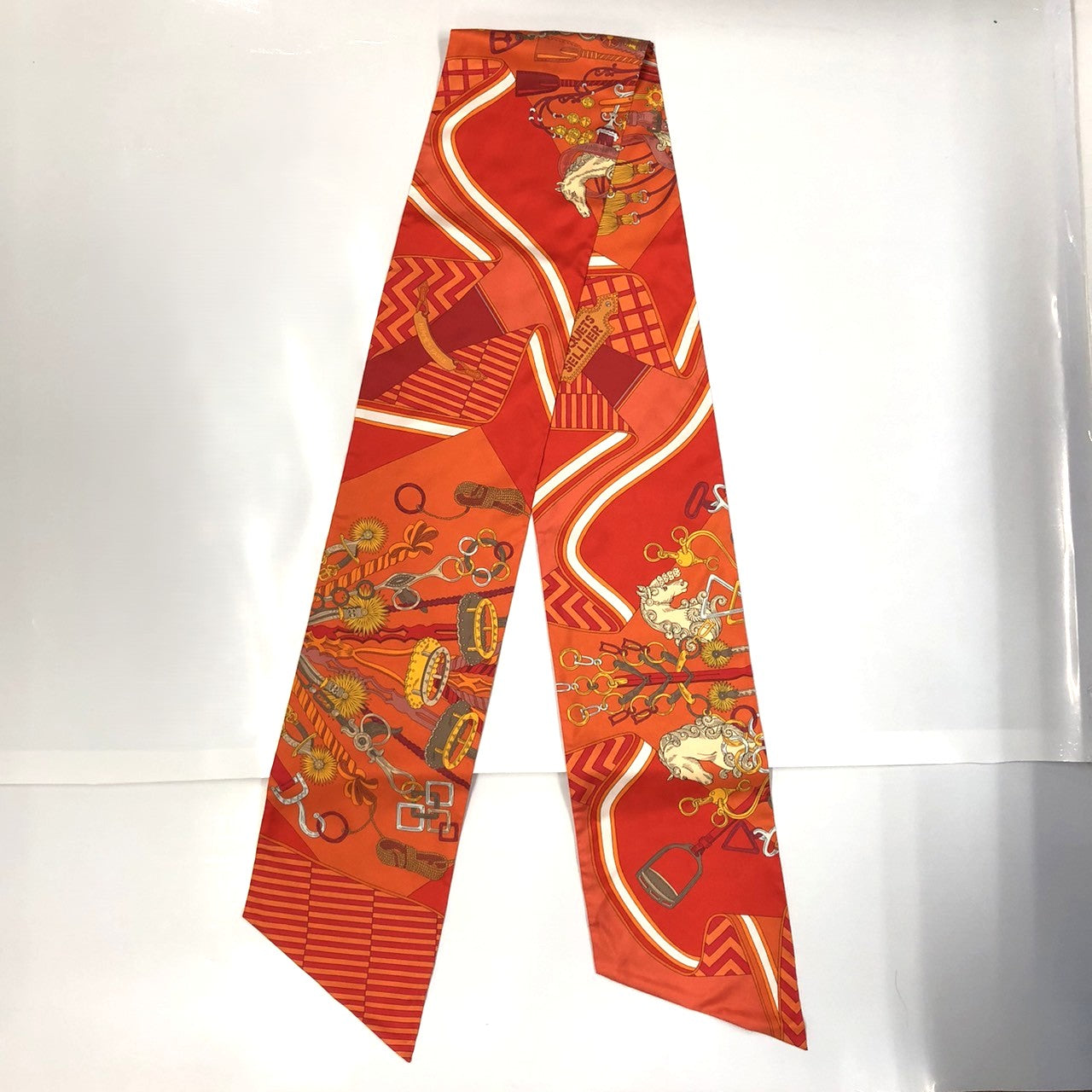 HERMES Hermes scarf maxi twilly BOUQUETS SELLIER (saddlemaker's bouquet) silk orange women's fashion brand PRE-OWNED