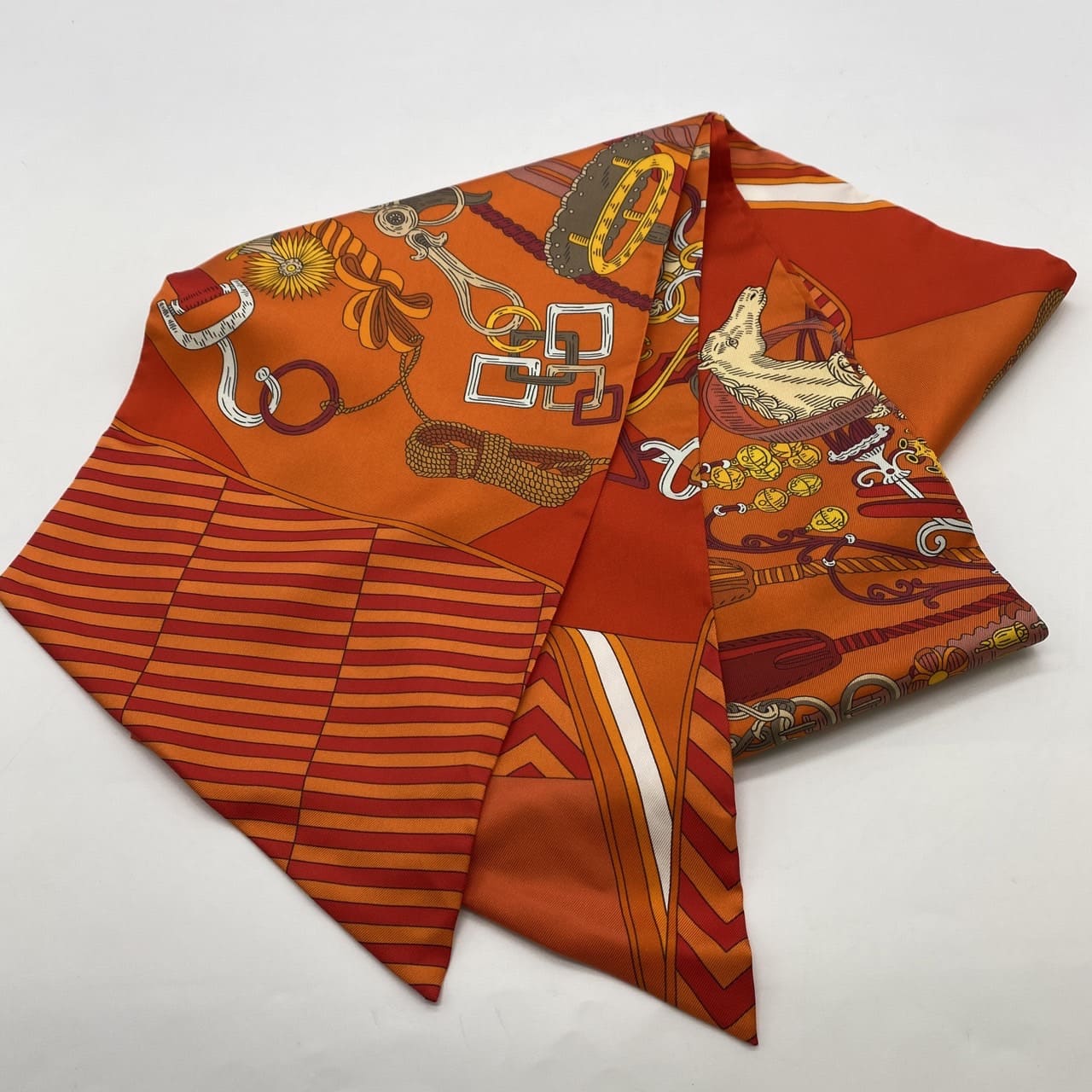 HERMES Hermes scarf maxi twilly BOUQUETS SELLIER (saddlemaker's bouquet) silk orange women's fashion brand PRE-OWNED