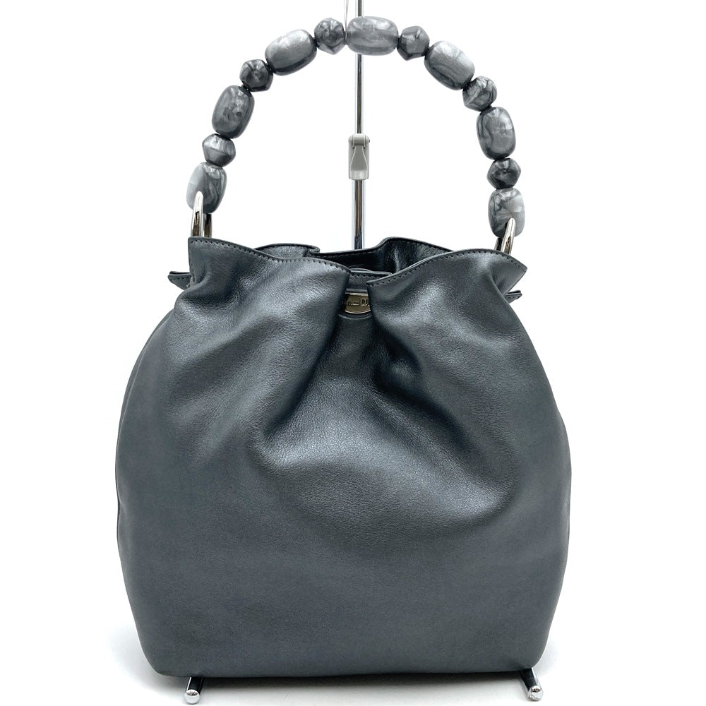 Christian Dior Maris Pearl Handbag Leather Gray Pre-owned