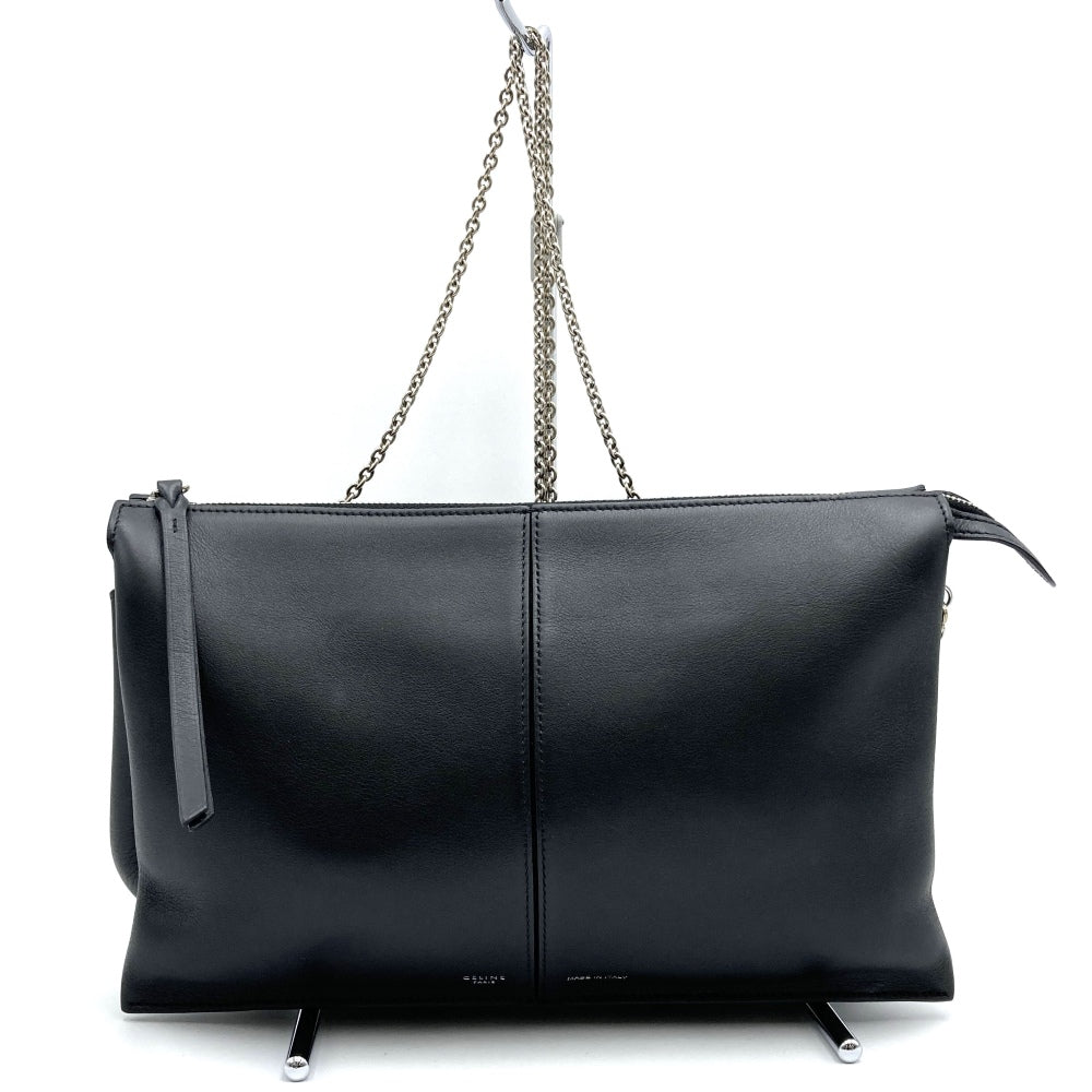 Celine Trifold Slim Chain 2-Way Shoulder Bag/Clutch Bag Leather Black Pre-owned