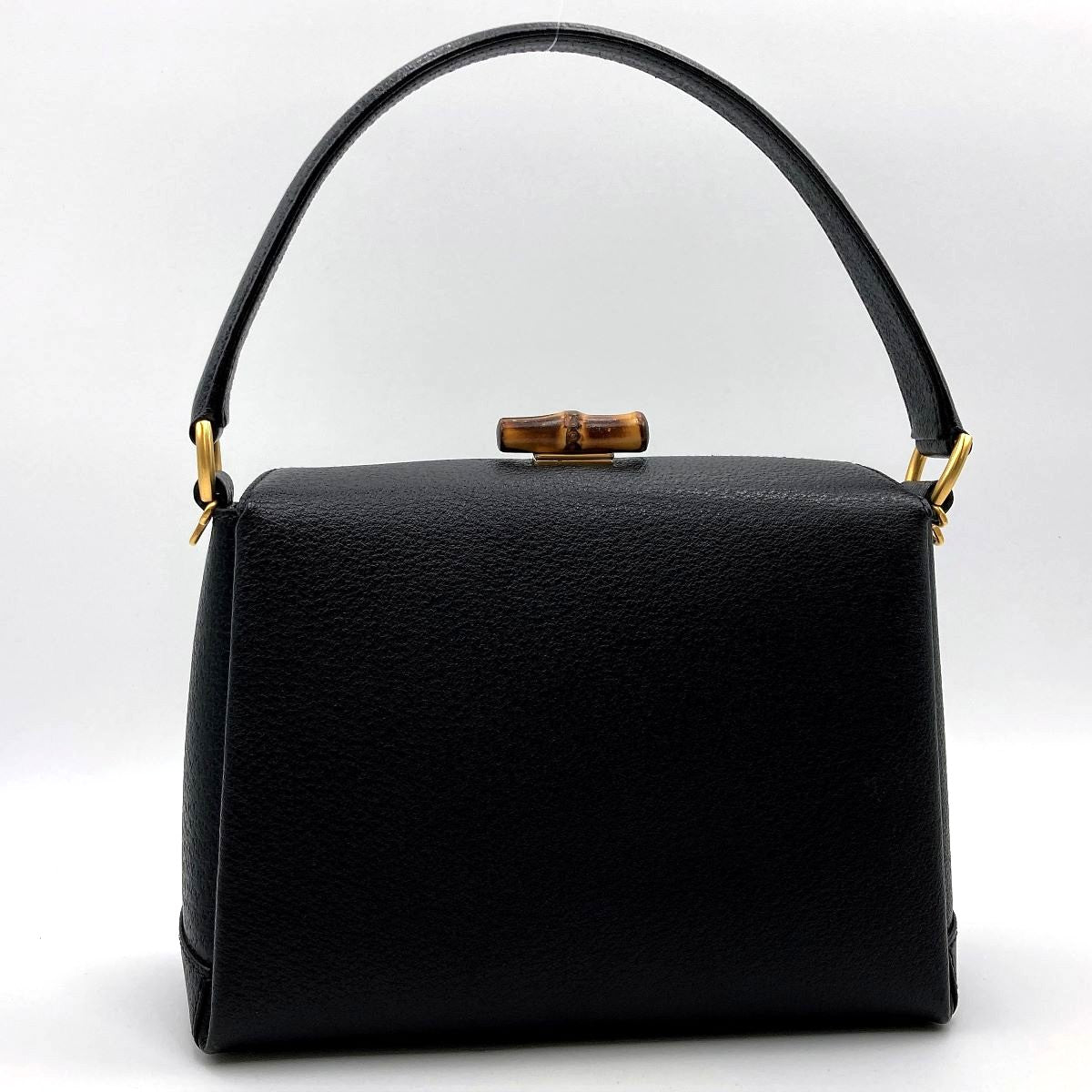 Gucci 000 2046 Bamboo Turnlock Handbag Leather Black Pre-owned