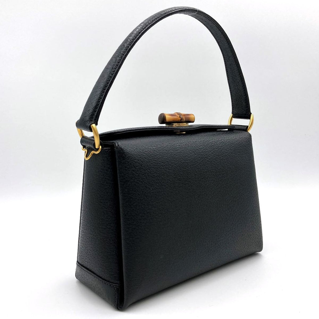 Gucci 000 2046 Bamboo Turnlock Handbag Leather Black Pre-owned
