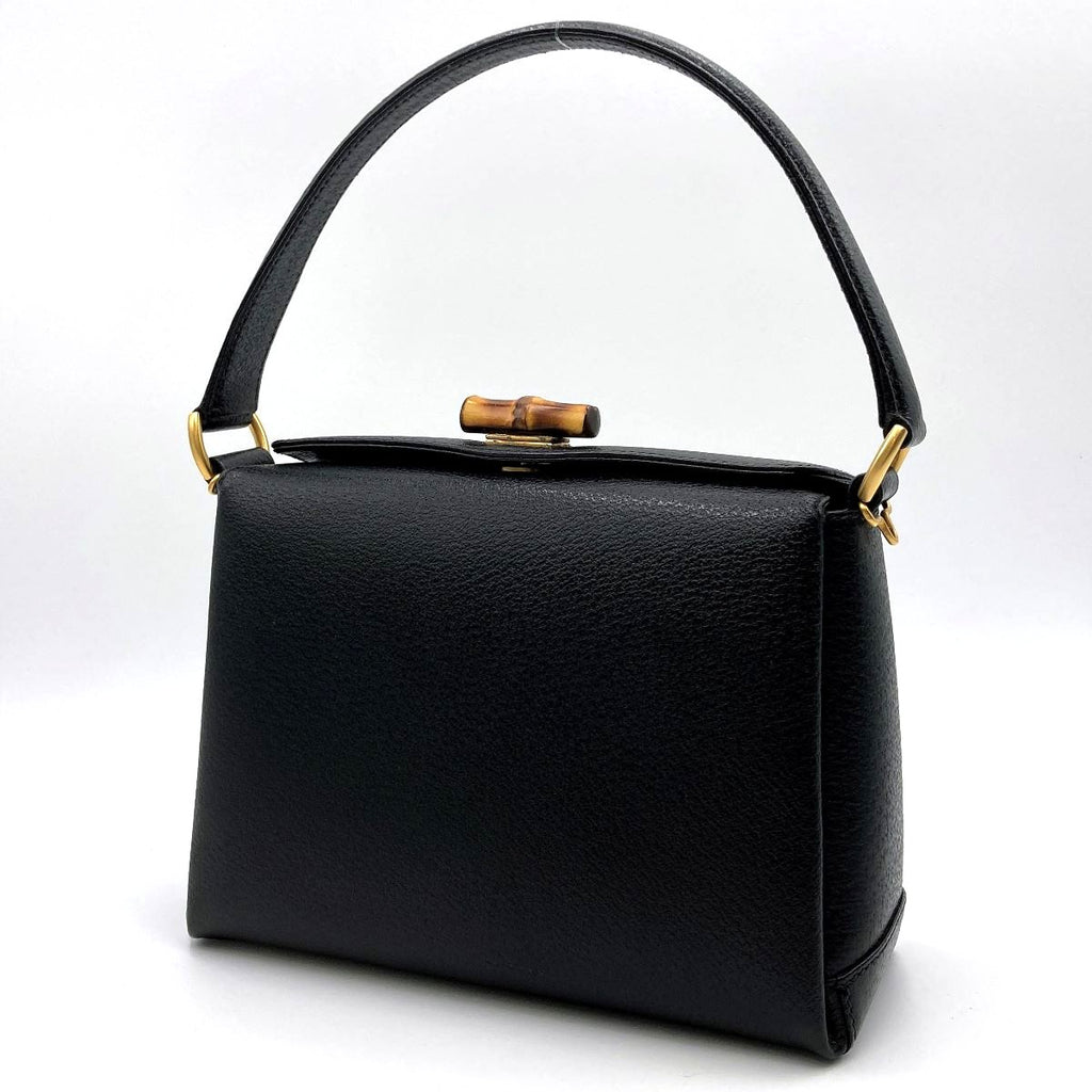 Gucci 000 2046 Bamboo Turnlock Handbag Leather Black Pre-owned