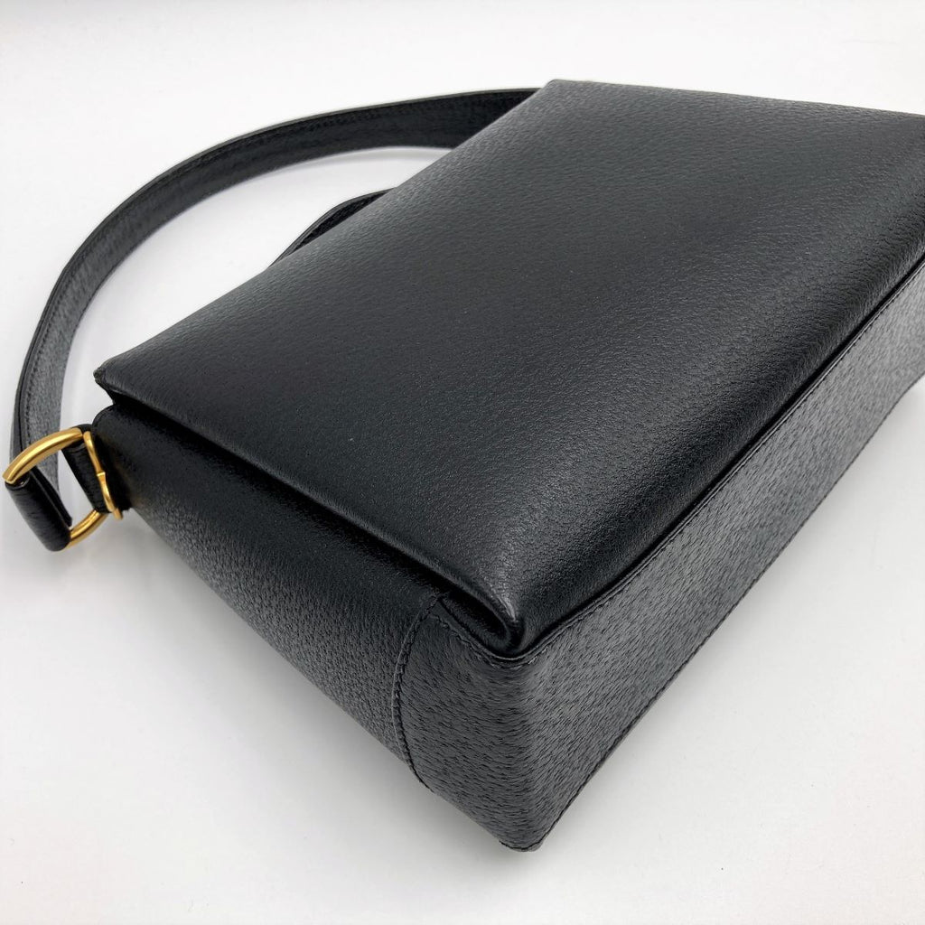 Gucci 000 2046 Bamboo Turnlock Handbag Leather Black Pre-owned