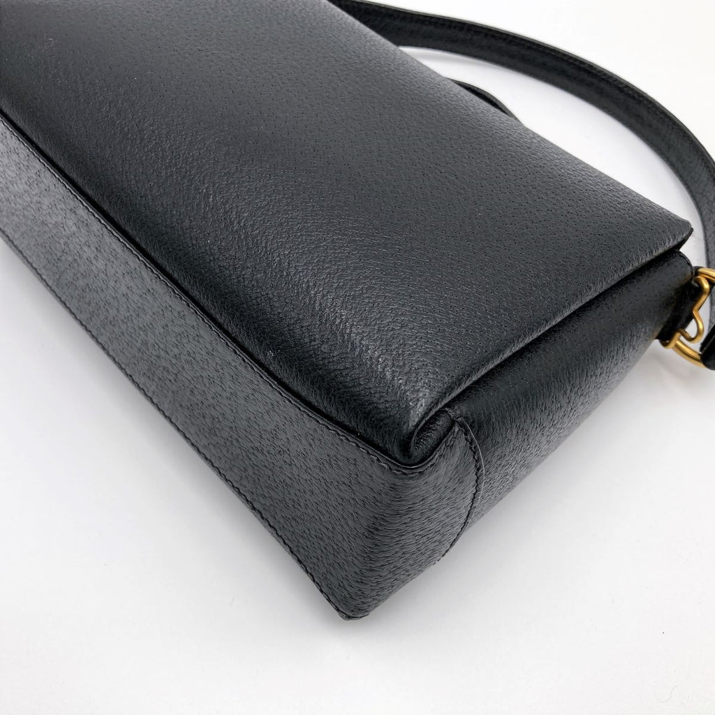 Gucci 000 2046 Bamboo Turnlock Handbag Leather Black Pre-owned