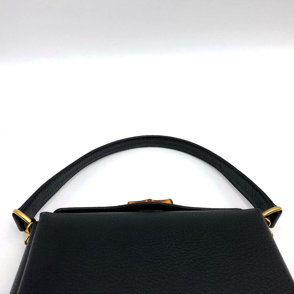 Gucci 000 2046 Bamboo Turnlock Handbag Leather Black Pre-owned