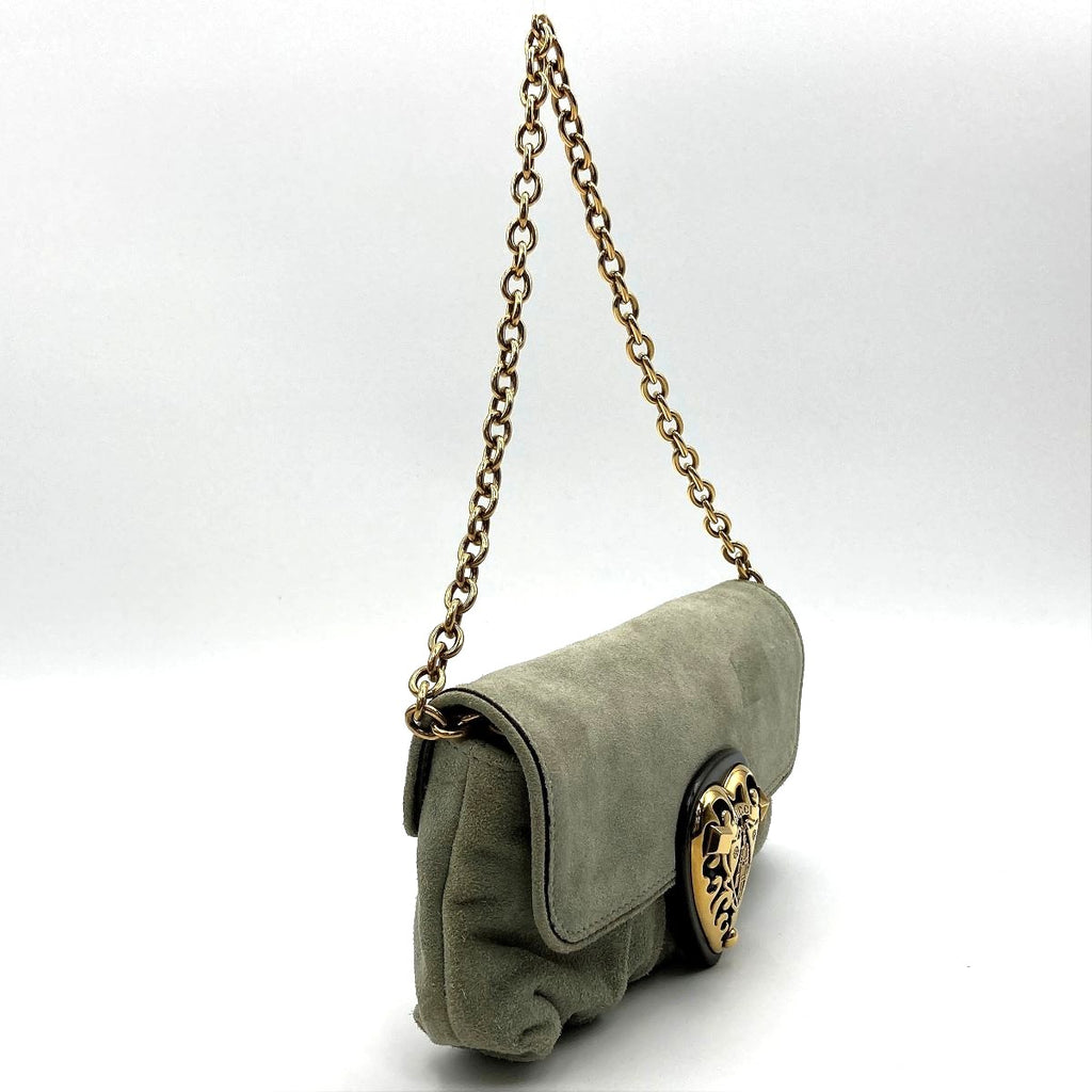 Gucci 208710 Hysteria Handbag Suede Green Pre-owned