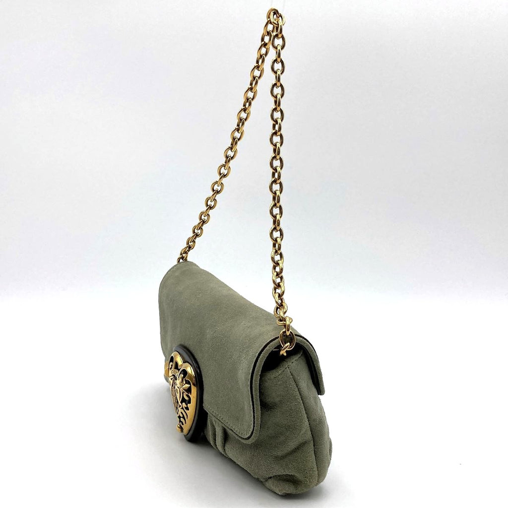 Gucci 208710 Hysteria Handbag Suede Green Pre-owned