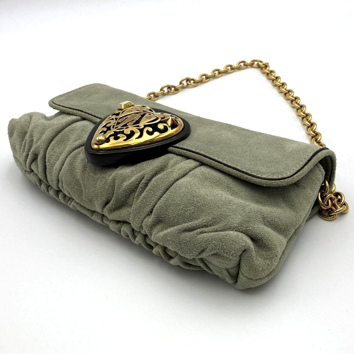 Gucci 208710 Hysteria Handbag Suede Green Pre-owned