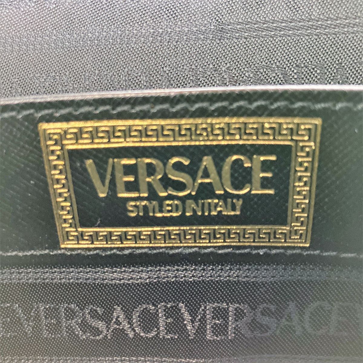 Beautiful VERSACE Vanity Bag, Makeup Case, Cosmetics, Black Leather with Gold Charm, Women's Fashion Accessory PRE-OWNED