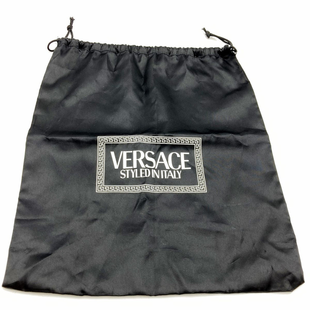 Beautiful VERSACE Vanity Bag, Makeup Case, Cosmetics, Black Leather with Gold Charm, Women's Fashion Accessory PRE-OWNED