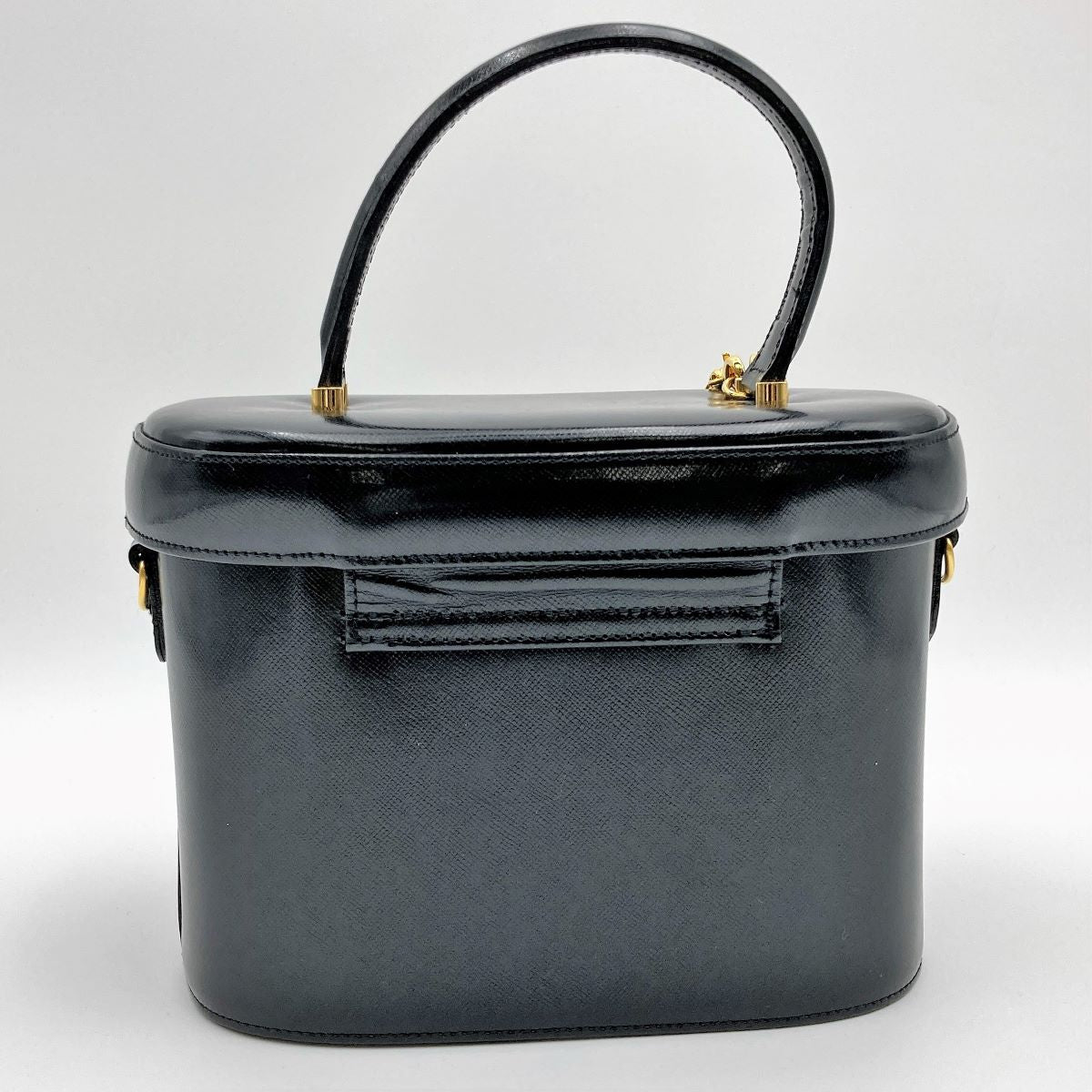 Beautiful VERSACE Vanity Bag, Makeup Case, Cosmetics, Black Leather with Gold Charm, Women's Fashion Accessory PRE-OWNED