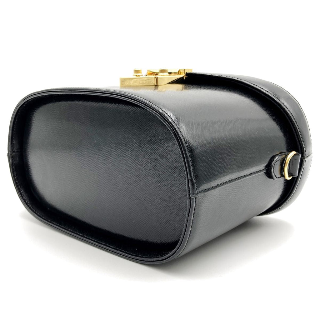 Beautiful VERSACE Vanity Bag, Makeup Case, Cosmetics, Black Leather with Gold Charm, Women's Fashion Accessory PRE-OWNED
