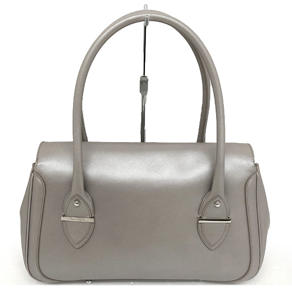 Salvatore Ferragamo DH-21 A234 Shoulder Bag Metallic Leather Silver/Gray Pre-owned