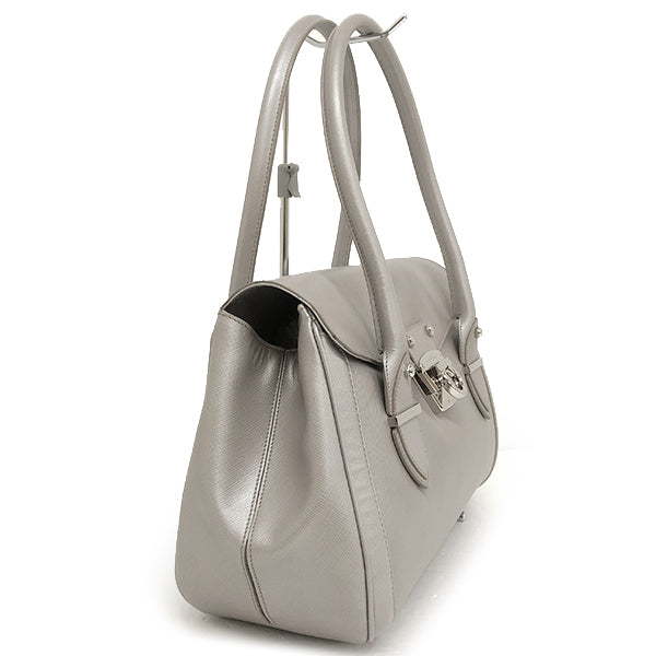 Salvatore Ferragamo DH-21 A234 Shoulder Bag Metallic Leather Silver/Gray Pre-owned