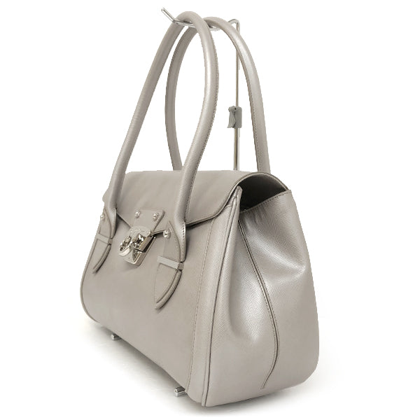 Salvatore Ferragamo DH-21 A234 Shoulder Bag Metallic Leather Silver/Gray Pre-owned