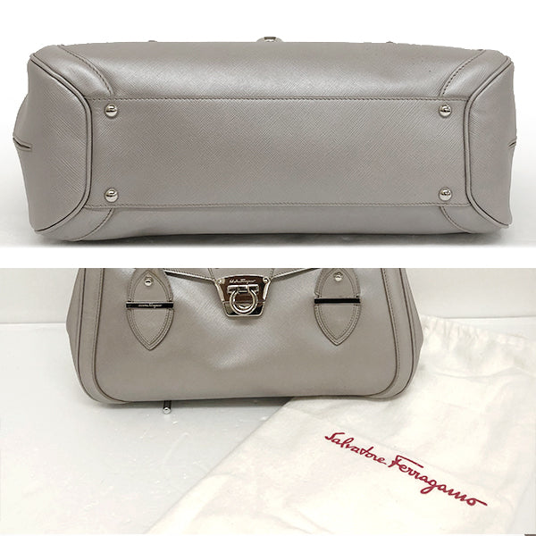 Salvatore Ferragamo DH-21 A234 Shoulder Bag Metallic Leather Silver/Gray Pre-owned