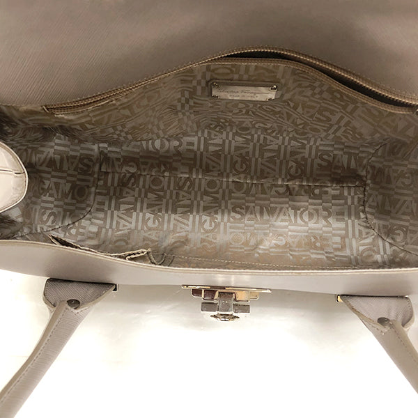 Salvatore Ferragamo DH-21 A234 Shoulder Bag Metallic Leather Silver/Gray Pre-owned