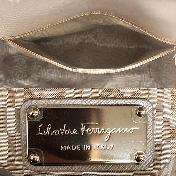Salvatore Ferragamo DH-21 A234 Shoulder Bag Metallic Leather Silver/Gray Pre-owned