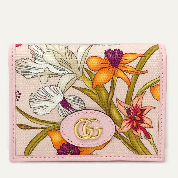 Gucci 577347 GG Marmont Flora Bi-fold Wallet Canvas/Leather Pink Pre-owned