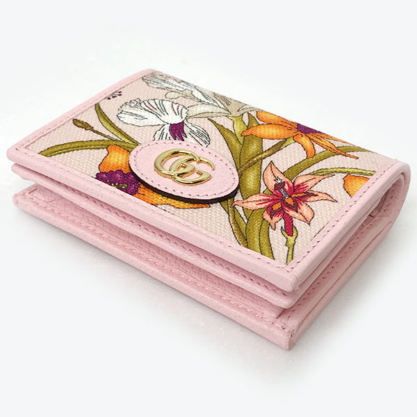 Gucci 577347 GG Marmont Flora Bi-fold Wallet Canvas/Leather Pink Pre-owned