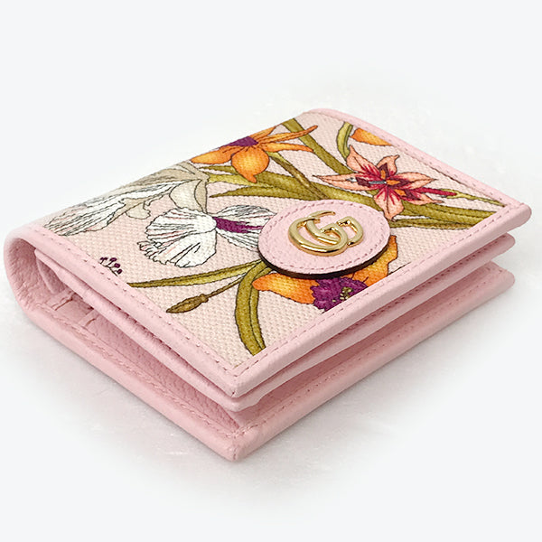 Gucci 577347 GG Marmont Flora Bi-fold Wallet Canvas/Leather Pink Pre-owned