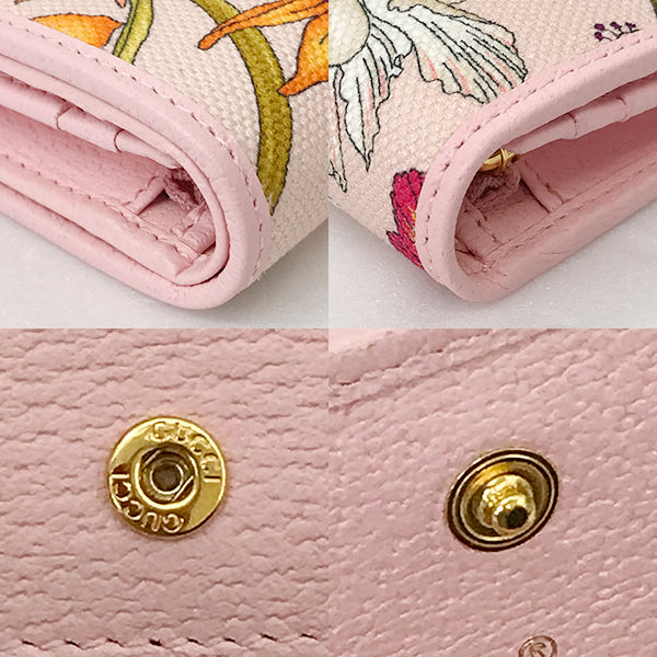 Gucci 577347 GG Marmont Flora Bi-fold Wallet Canvas/Leather Pink Pre-owned