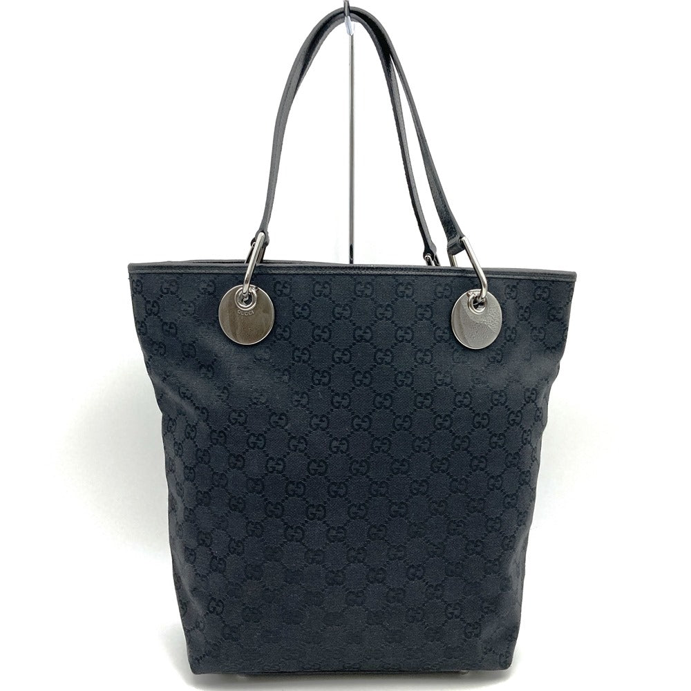 GUCCI 120836 Handbag Tote Bag Black GG Canvas Leather Women's Men's Fashion Vintage PRE-OWNED