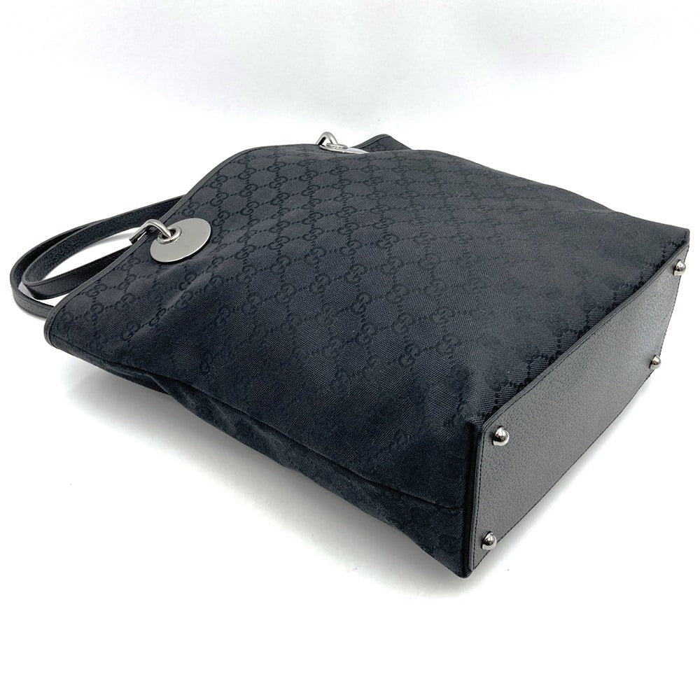 GUCCI 120836 Handbag Tote Bag Black GG Canvas Leather Women's Men's Fashion Vintage PRE-OWNED