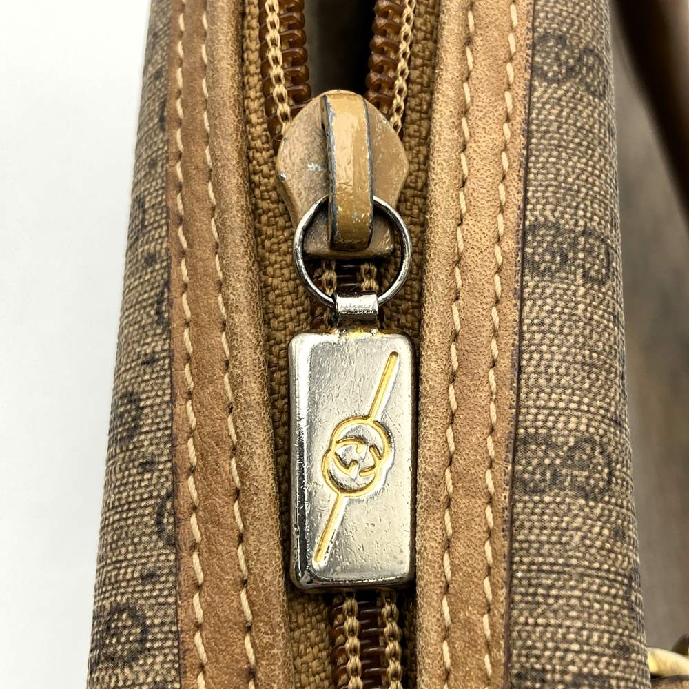 GUCCI Old Gucci Micro GG Handbag, Wide Opening, Vintage PVC/Leather, Beige/Brown PRE-OWNED