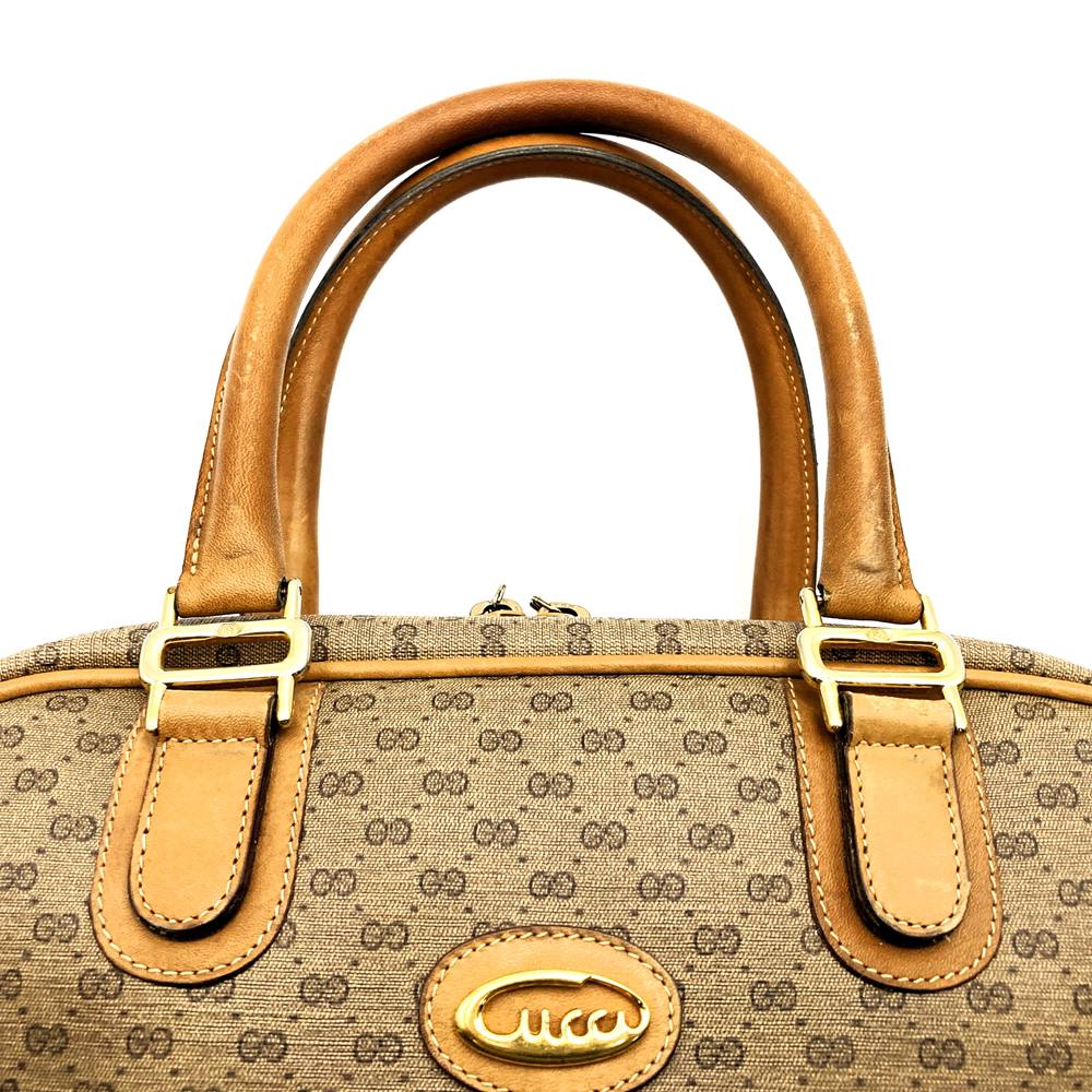 GUCCI Old Gucci Micro GG Handbag, Wide Opening, Vintage PVC/Leather, Beige/Brown PRE-OWNED