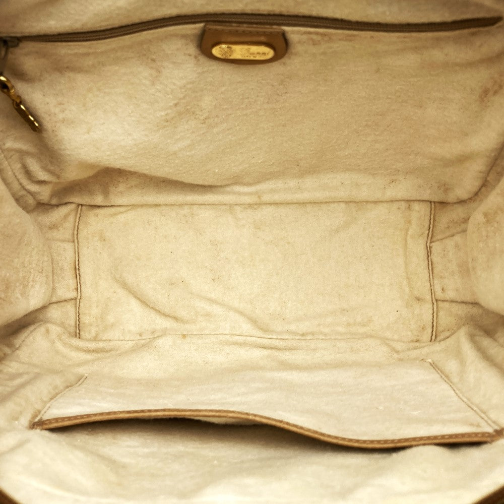 GUCCI Old Gucci Micro GG Handbag, Wide Opening, Vintage PVC/Leather, Beige/Brown PRE-OWNED