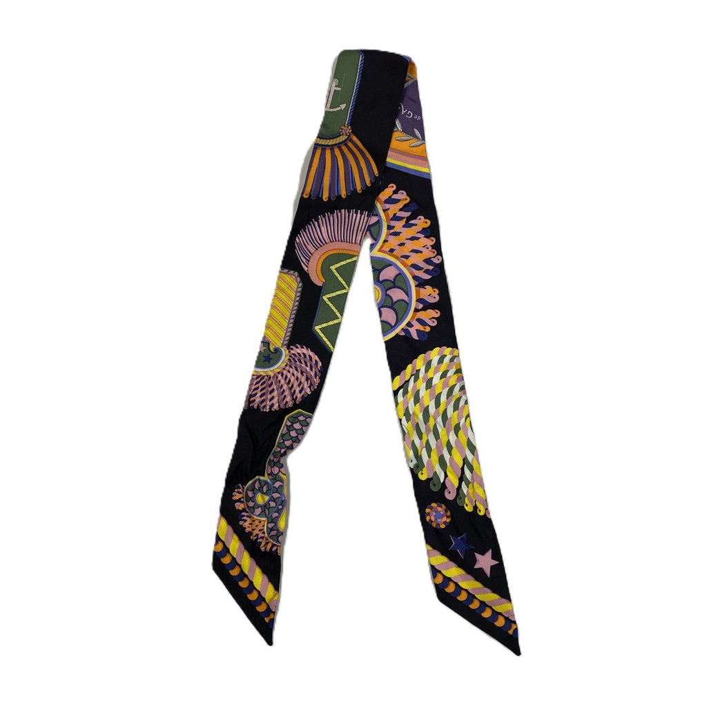HERMES Twilly Scarf, EPAULETTES de GALA, Silk, Multicolor, Black, Women's, Brand Fashion, PRE-OWNED