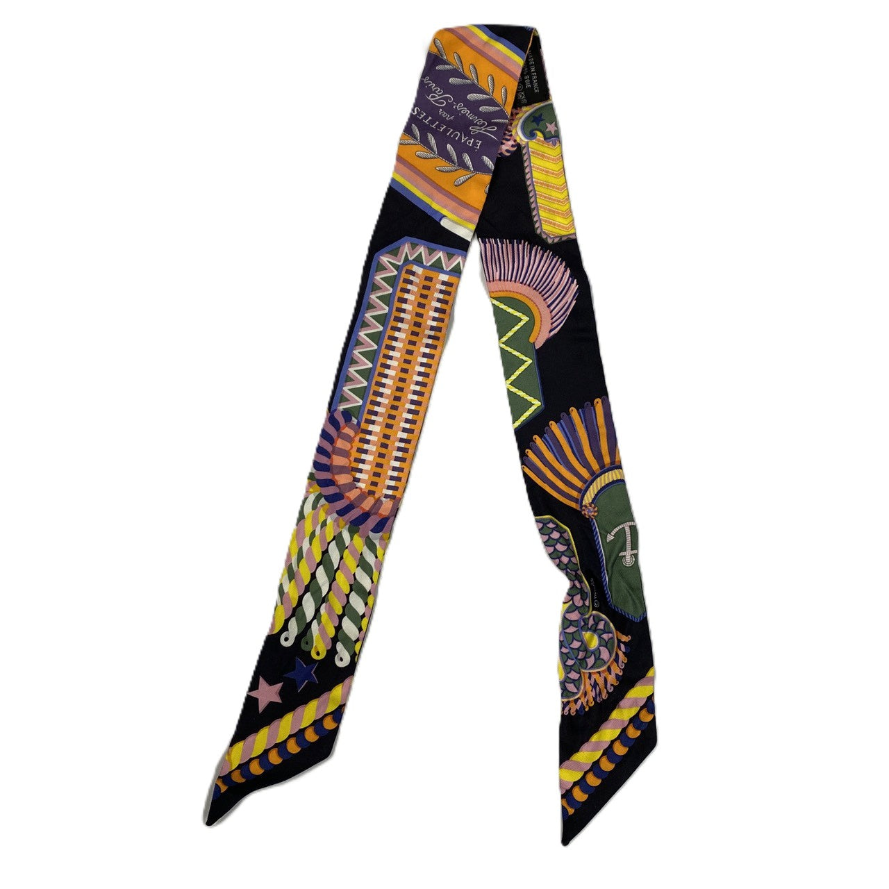 HERMES Twilly Scarf, EPAULETTES de GALA, Silk, Multicolor, Black, Women's, Brand Fashion, PRE-OWNED
