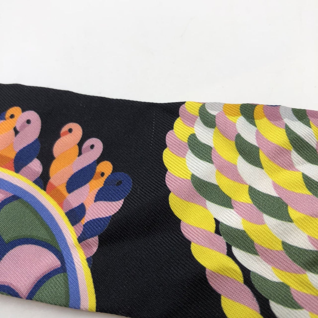HERMES Twilly Scarf, EPAULETTES de GALA, Silk, Multicolor, Black, Women's, Brand Fashion, PRE-OWNED