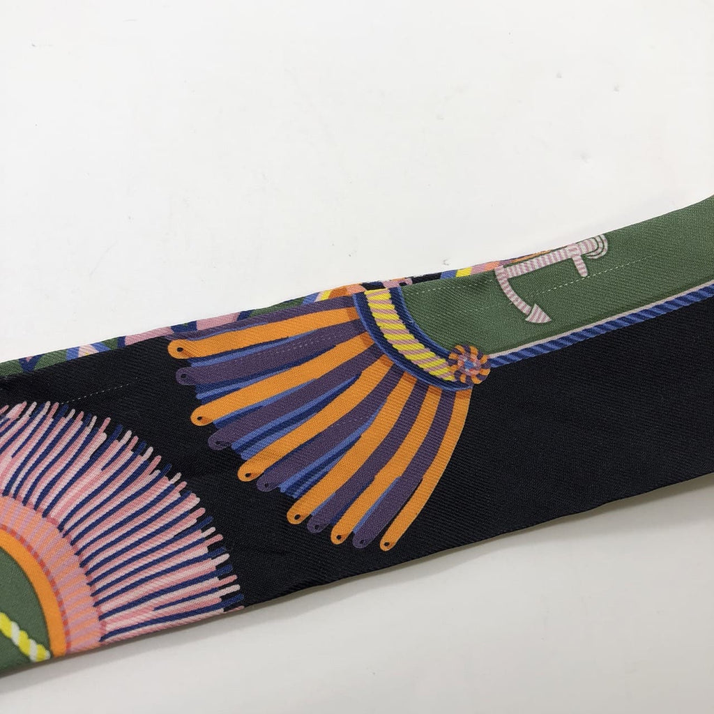 HERMES Twilly Scarf, EPAULETTES de GALA, Silk, Multicolor, Black, Women's, Brand Fashion, PRE-OWNED