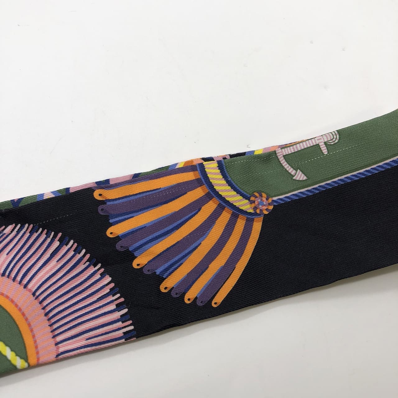 HERMES Twilly Scarf, EPAULETTES de GALA, Silk, Multicolor, Black, Women's, Brand Fashion, PRE-OWNED